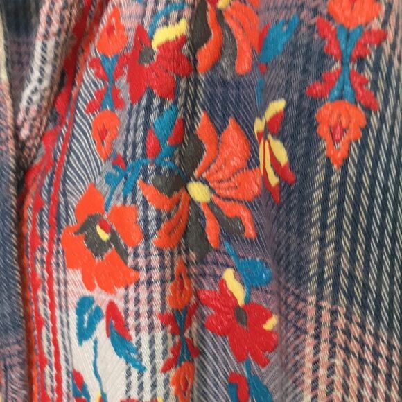 Peasant Style Faux Embroidered Flannel Tunic Top Cottagecore - Picture 4 of 8